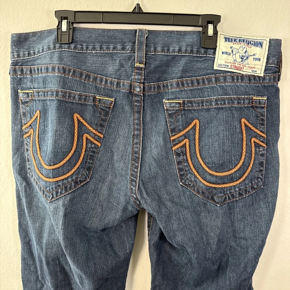 Vtg. True Religion Mens 38x30 RN 112790 5 Pockets Y2k Multicolored‎ Stitching